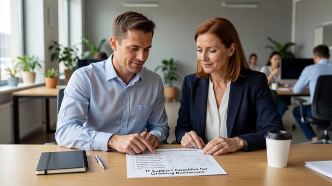 A practical IT support checklist for growing businesses covering onboarding, help desk, backups, network reliability, and security fundamentals.