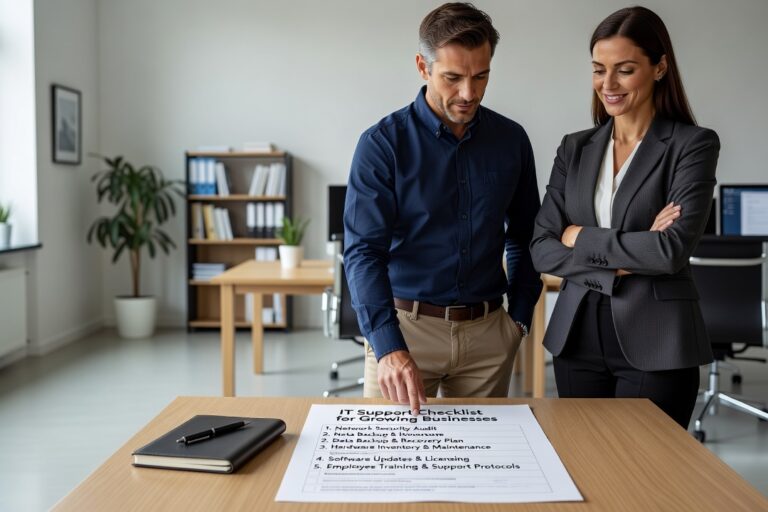 IT Support Checklist for Growing Businesses Featured Image A practical IT support checklist for growing businesses—covering backup, help desk, documentation, and common gaps that lead to downtime and security risk.