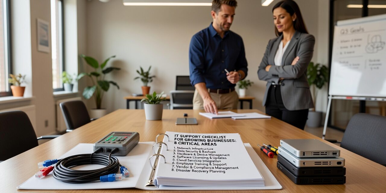IT Support Checklist for Growing Businesses: 8 Critical Areas Featured Image Essential IT support checklist for growing businesses covering infrastructure, security, backups, help desk, and user management requirements.