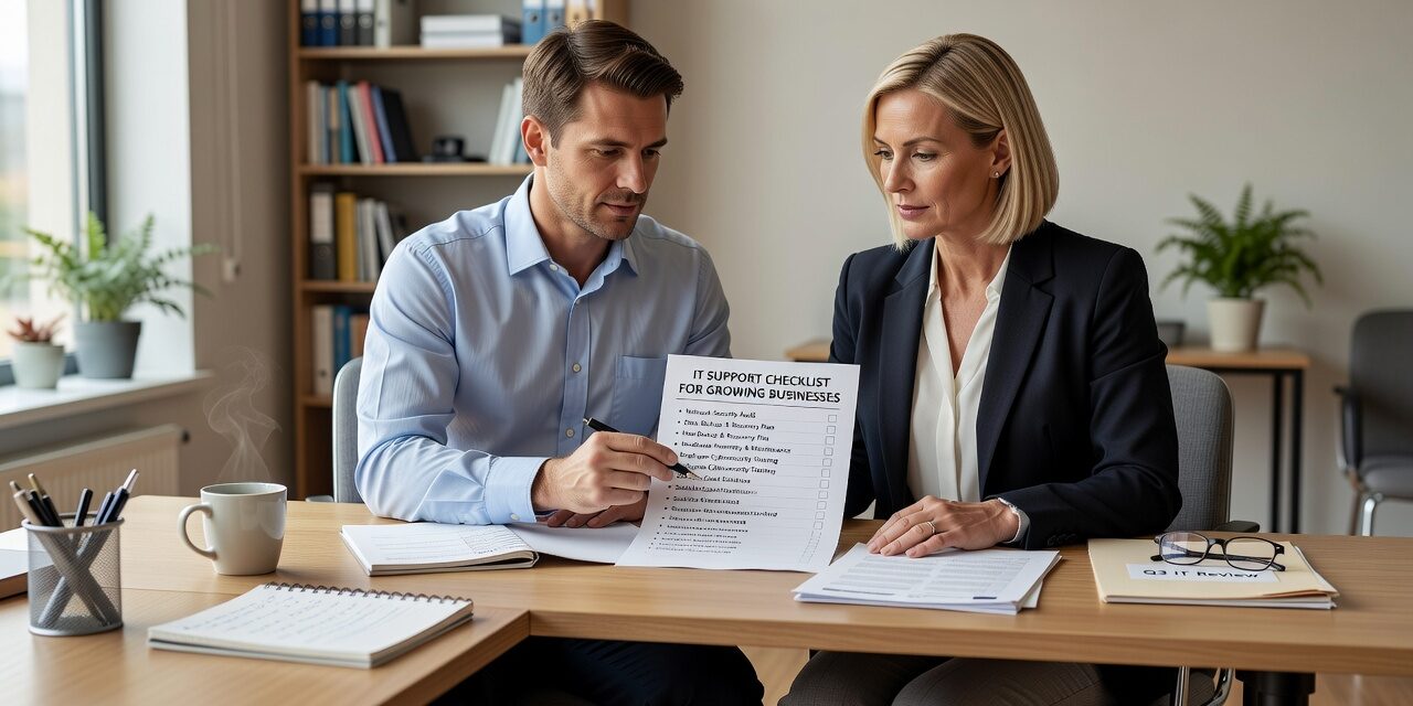 IT Support Checklist for Growing Businesses Featured Image Use this IT support checklist to identify gaps in cybersecurity, backup, network readiness, and help desk coverage before they affect your business.