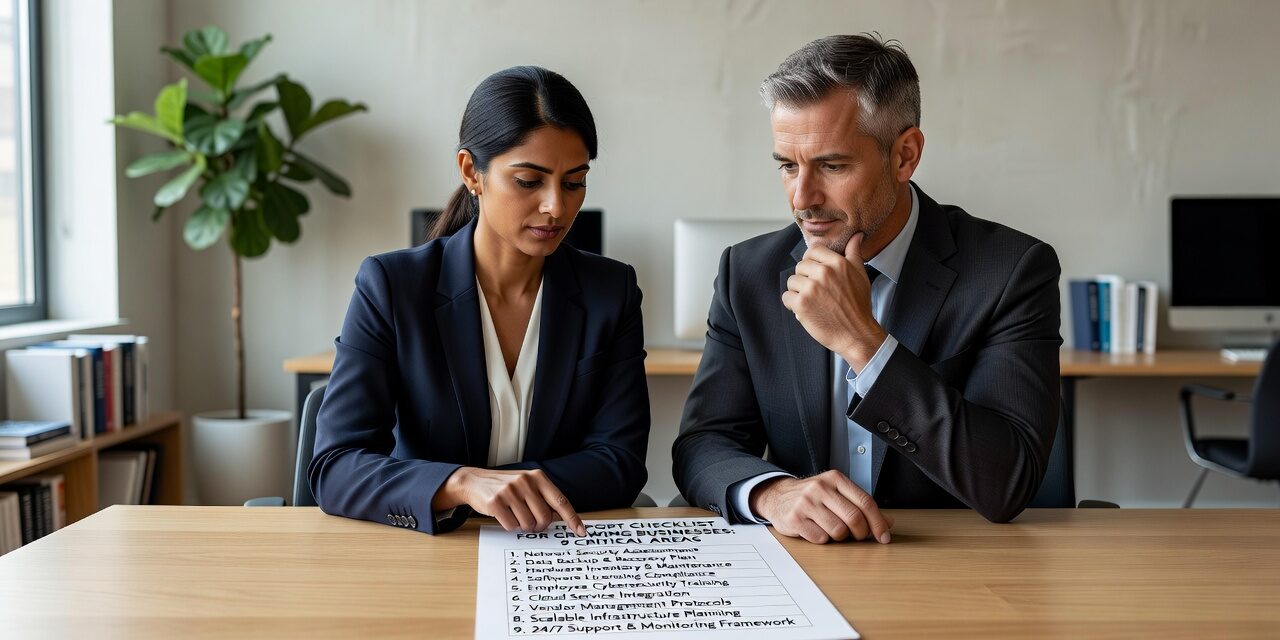 IT Support Checklist for Growing Businesses: 9 Critical Areas Featured Image Essential IT support checklist for growing businesses. Key areas to evaluate: response times, proactive monitoring, escalation, backups, and scalability.