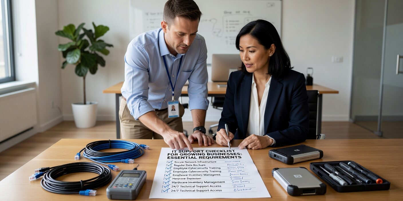 Essential IT support checklist for growing businesses. Covers infrastructure requirements, help desk processes, security priorities, and scalable technology planning.