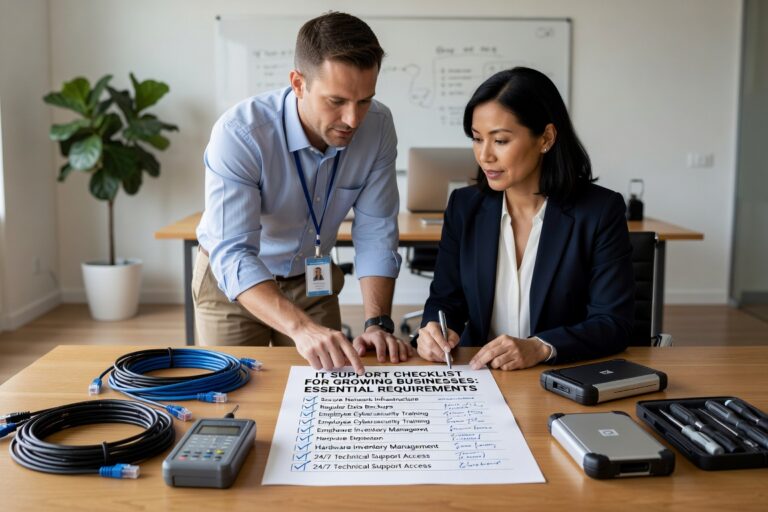 IT Support Checklist for Growing Businesses: Essential Requirements Featured Image Essential IT support checklist for growing businesses. Covers infrastructure requirements, help desk processes, security priorities, and scalable technology planning.