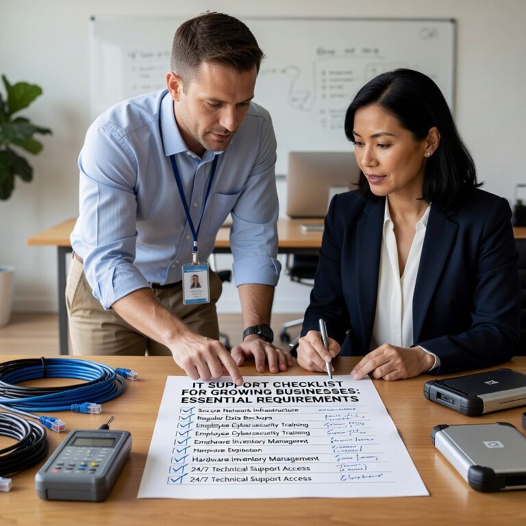 IT Support Checklist for Growing Businesses: Essential Requirements Featured Image Essential IT support checklist for growing businesses. Covers infrastructure requirements, help desk processes, security priorities, and scalable technology planning.