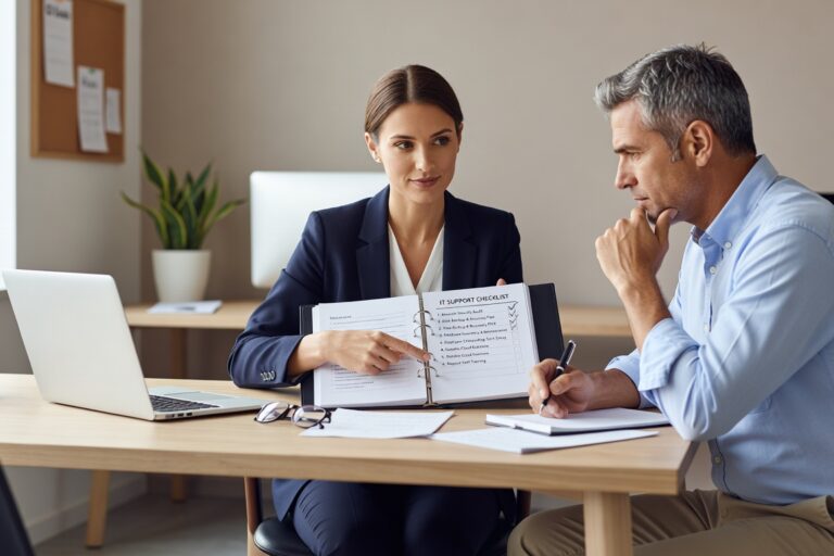Essential IT support checklist for businesses under 100 employees. Covers daily monitoring, security reviews, user management, and strategic planning.