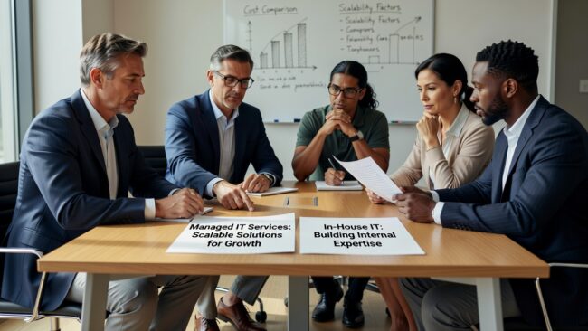 Compare managed IT services vs in house IT for growing companies. Learn cost differences, capability gaps, and decision factors to choose the right IT support model.