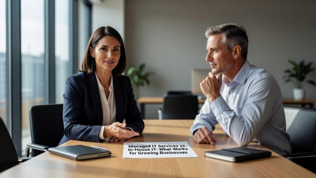 Compare managed IT services vs in-house IT for growing businesses. Learn about costs, expertise, control trade-offs to make the right decision.