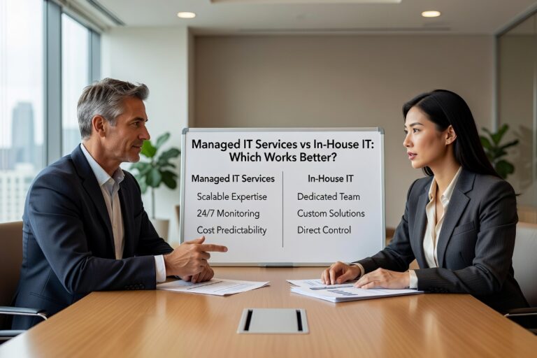 Managed IT Services vs In House IT: Which Works Better? Featured Image Compare managed IT services vs in house IT for growing businesses. Learn the real costs, benefits, and decision factors to choose the right IT approach.