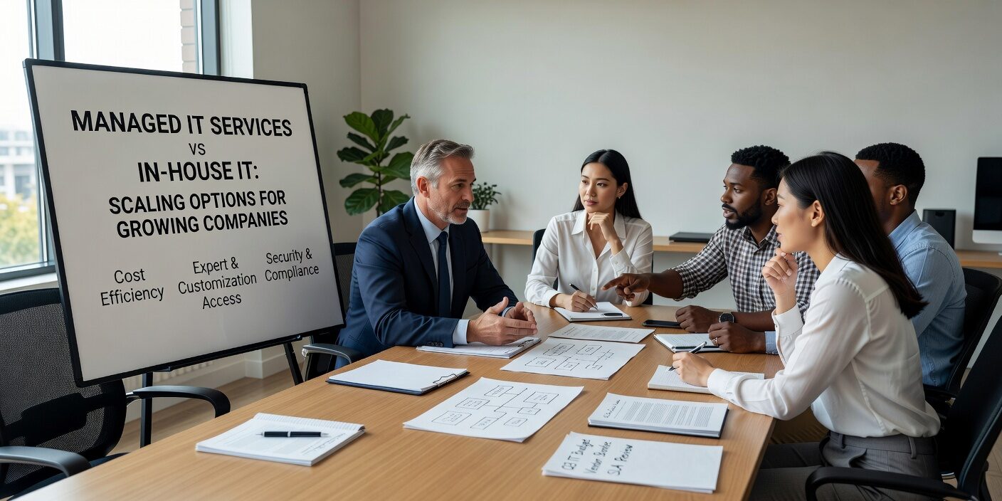 Compare managed IT services vs in-house IT for growing companies. Learn about costs, security, scalability, and expertise to make the right choice.