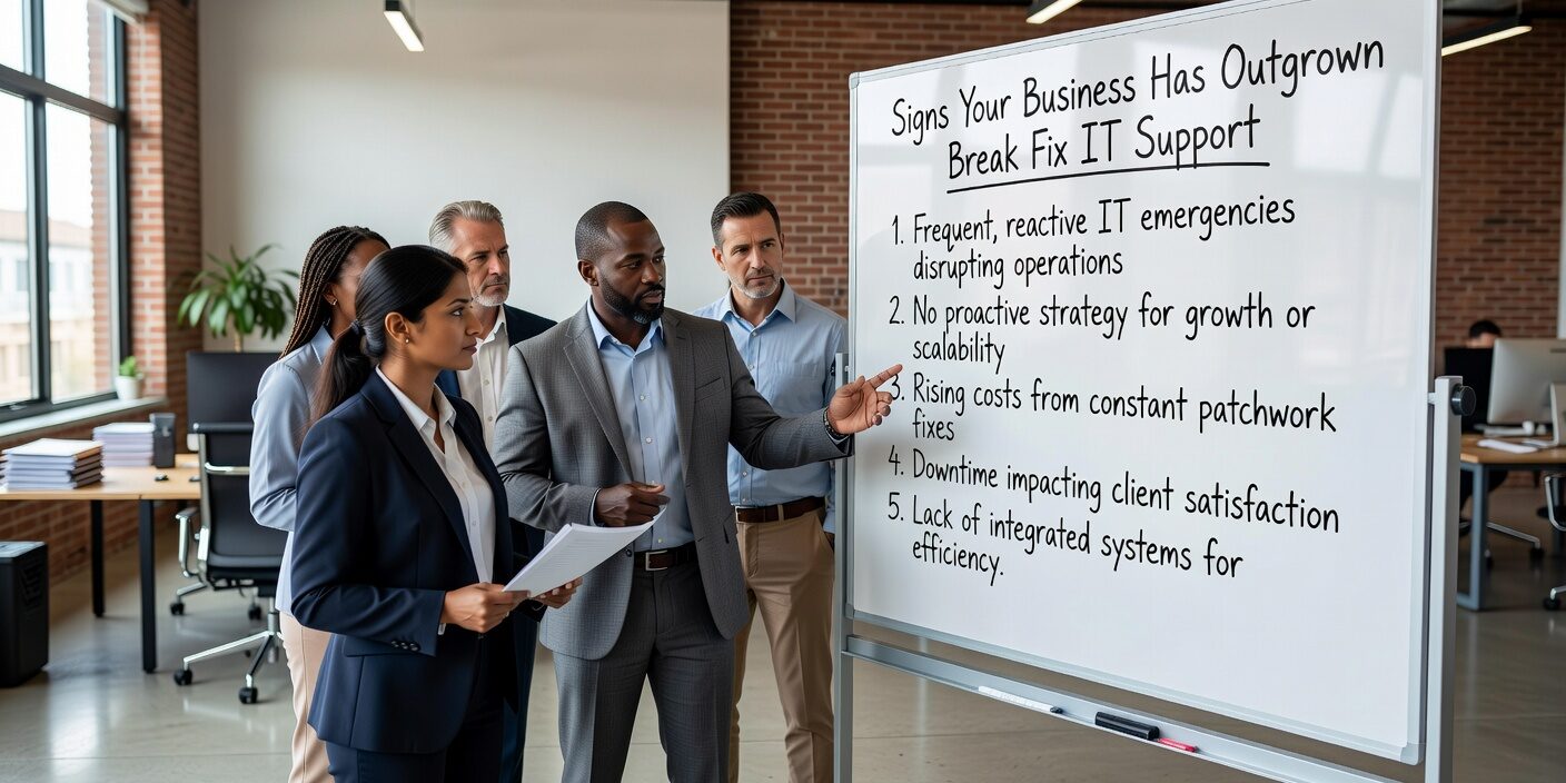 Signs Your Business Has Outgrown Break Fix IT Support Featured Image Discover the clear warning signs that indicate your growing business needs to move beyond reactive break-fix IT support to proactive managed services.