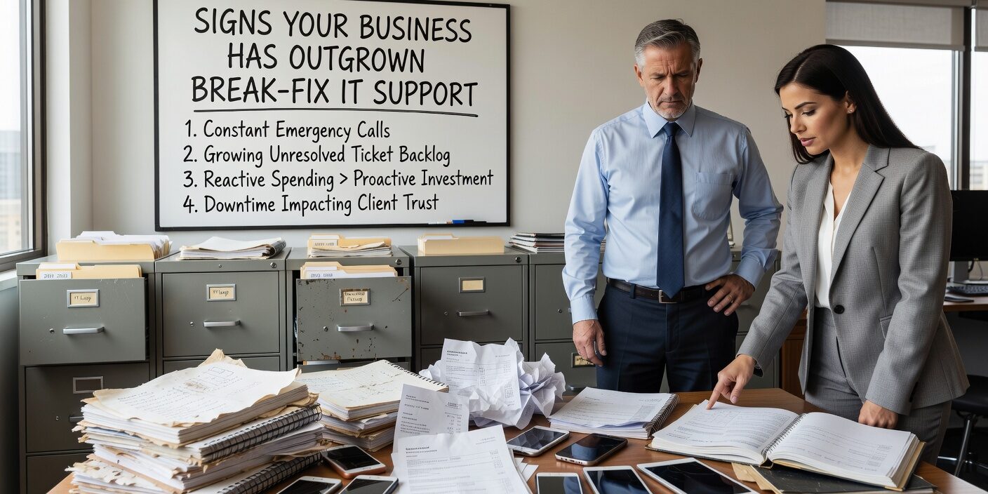 Signs Your Business Has Outgrown Break-Fix IT Support Featured Image Learn the key signs that indicate your growing business has outgrown break-fix IT support and needs a more proactive, strategic approach to technology management.