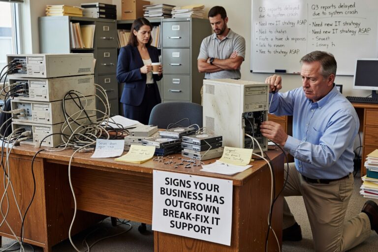 Signs Your Business Has Outgrown Break Fix IT Support Featured Image Learn the key signs your business has outgrown break-fix IT support, from unpredictable costs to frequent downtime affecting productivity.