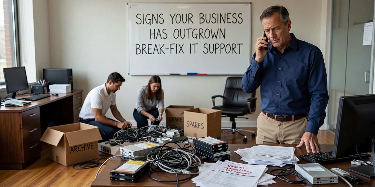 Signs Your Business Has Outgrown Break-Fix IT Support Featured Image Learn the warning signs your business has outgrown break-fix IT support—and what recurring costs, downtime, and gaps are really telling you.