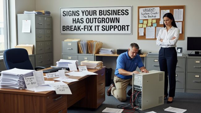 Signs Your Business Has Outgrown Break-Fix IT Support Featured Image Recurring IT problems, unpredictable costs, and security gaps are clear signs your business has outgrown break-fix IT support. Here's what to look for.