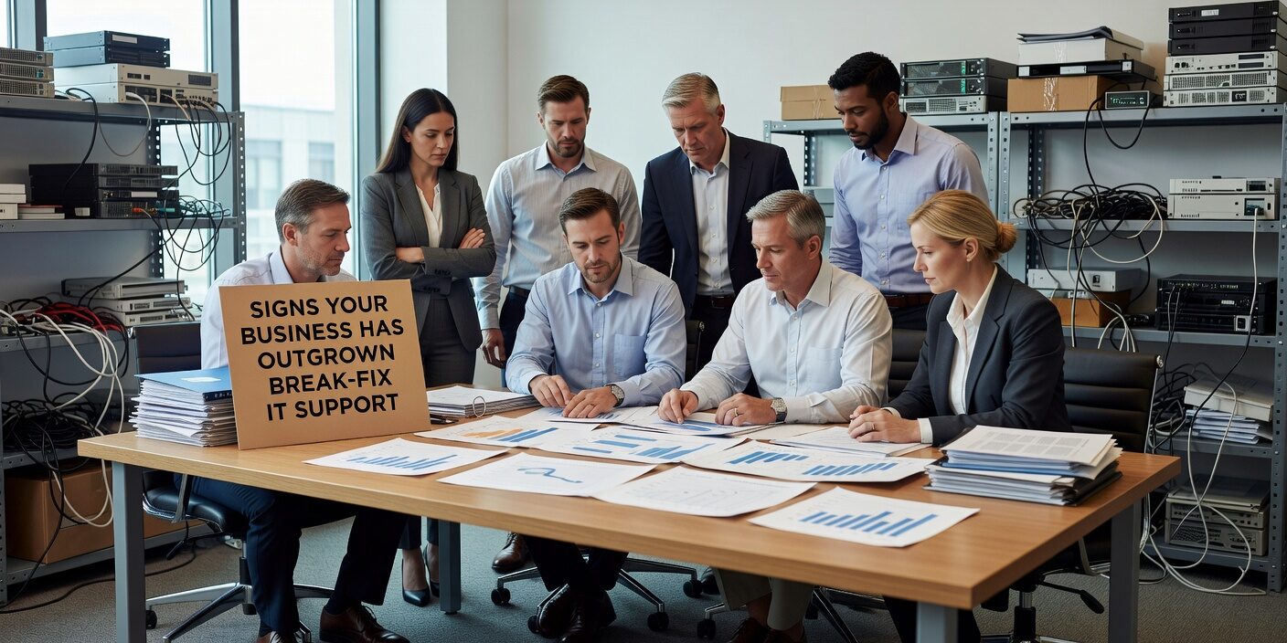 Signs Your Business Has Outgrown Break Fix IT Support Featured Image Learn the key indicators that show when growing businesses need proactive IT management instead of reactive break-fix support for better operations.