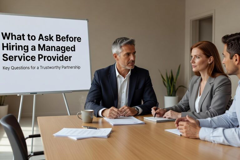 Essential questions to ask before hiring a managed service provider. Learn what to evaluate about SLAs, security, monitoring, and support.