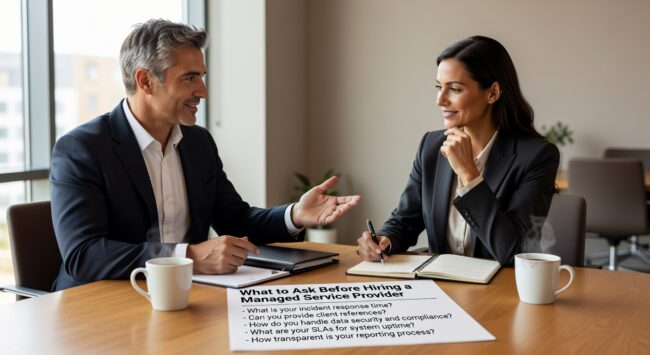 Essential questions to ask when evaluating IT support providers. Get specific answers about security, response times, contracts, and transition planning.
