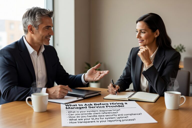 Essential questions to ask when evaluating IT support providers. Get specific answers about security, response times, contracts, and transition planning.