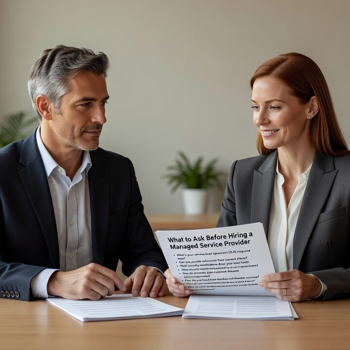 Know what to ask before hiring a managed service provider. A practical guide covering contracts, response times, cybersecurity, backups, and exit terms.