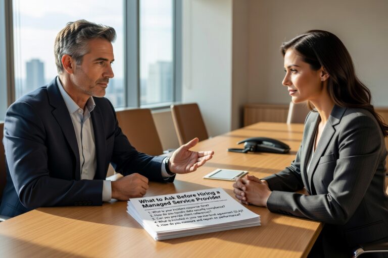 Essential questions to ask when evaluating managed service providers. Get practical guidance on service quality, pricing, security, and contract terms for business leaders.