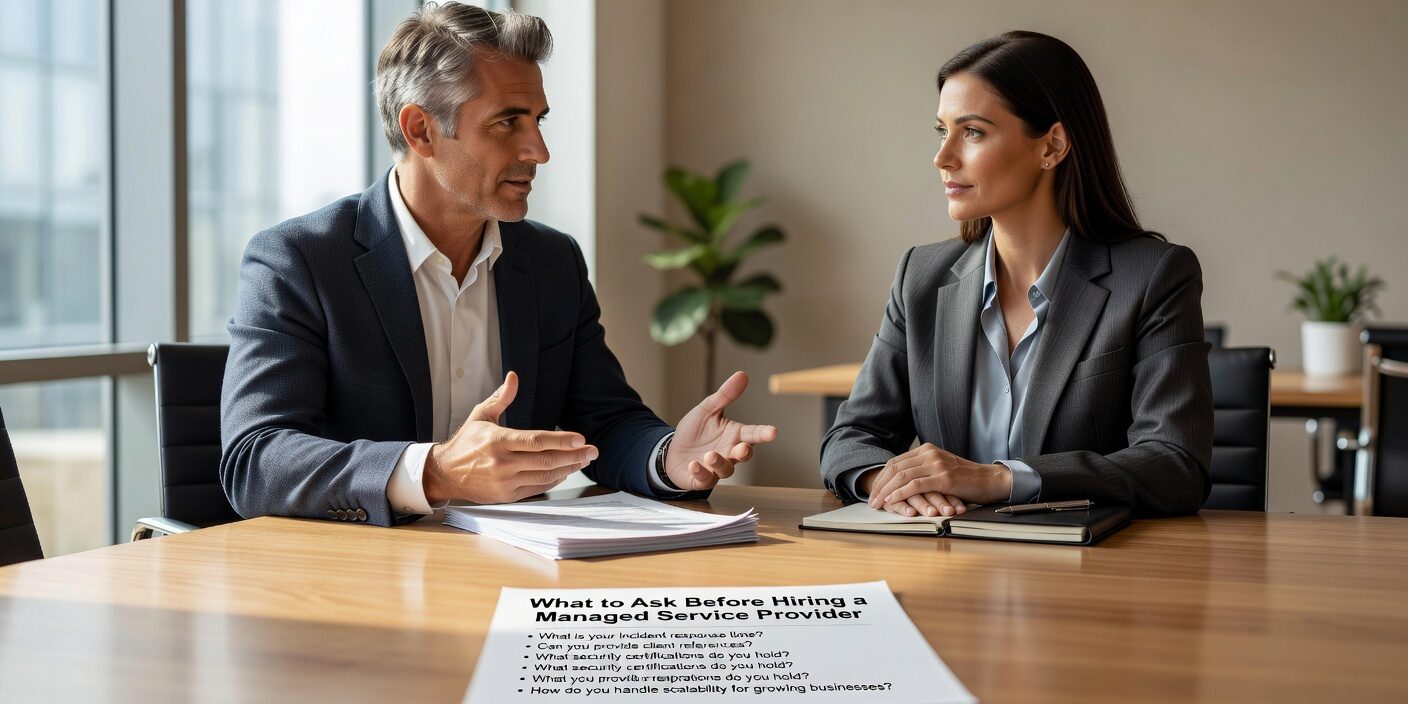Essential questions to ask before hiring a managed service provider. Get clear answers on SLAs, security, pricing, and service scope to choose the right IT partner.