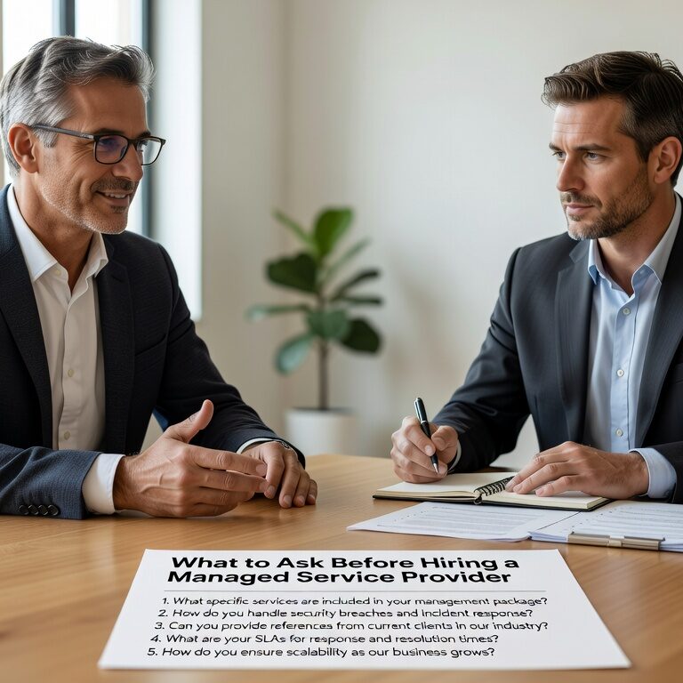 What to Ask Before Hiring a Managed Service Provider Featured Image Essential questions to ask when evaluating IT service providers. Get a practical checklist covering onboarding, support, security, and contract terms.