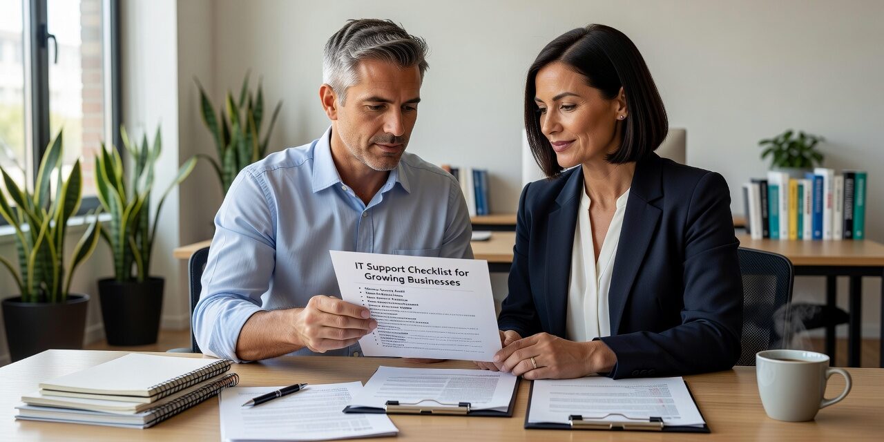 A practical IT support checklist for growing businesses — covering help desk, backups, network, Microsoft 365, and vendor management.