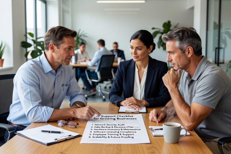 A practical IT support checklist for growing businesses covering backups, help desk, Microsoft 365, network reliability, and annual review priorities.