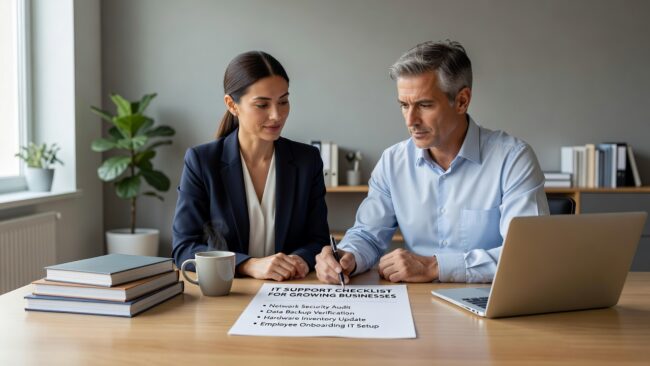 IT Support Checklist for Growing Businesses Featured Image A practical IT support checklist for growing businesses — covering backups, access controls, network reliability, and cost visibility.