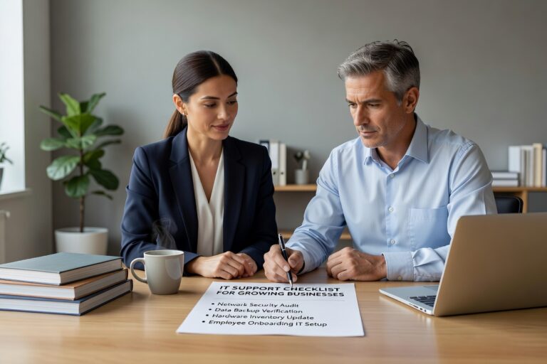 IT Support Checklist for Growing Businesses Featured Image A practical IT support checklist for growing businesses — covering backups, access controls, network reliability, and cost visibility.