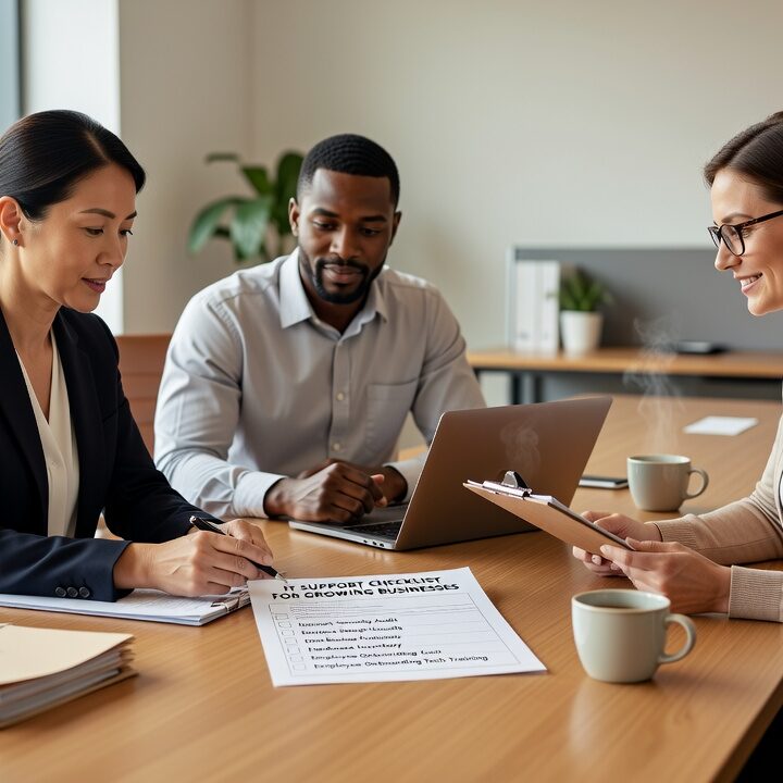 IT Support Checklist for Growing Businesses Featured Image A practical IT support checklist for growing businesses—covering help desk, backups, access management, and cybersecurity basics every leader should review.