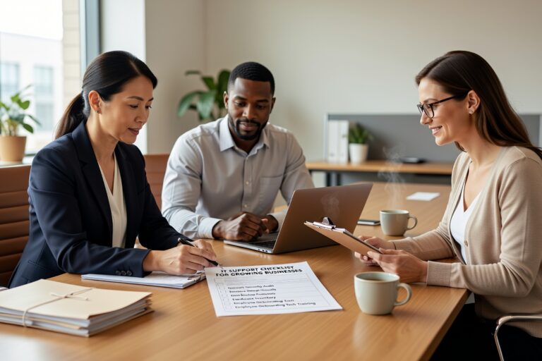 IT Support Checklist for Growing Businesses Featured Image A practical IT support checklist for growing businesses—covering help desk, backups, access management, and cybersecurity basics every leader should review.