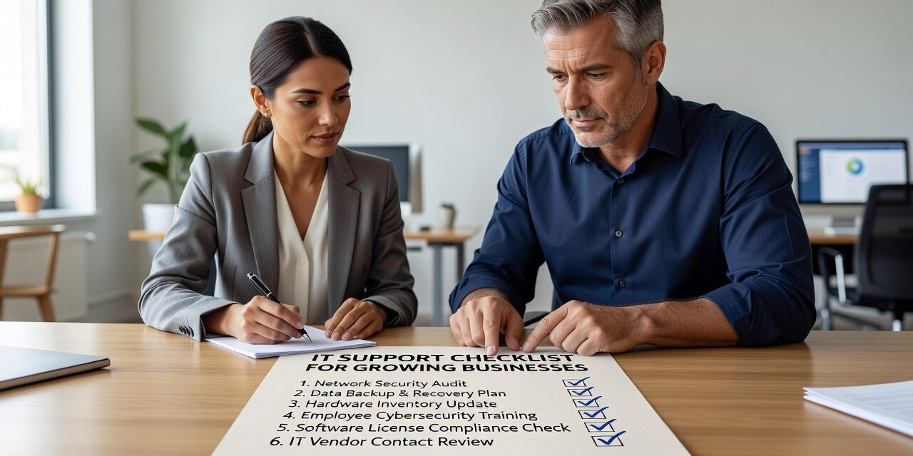 IT Support Checklist for Growing Businesses Featured Image Use this IT support checklist for growing businesses to identify gaps in coverage, security, backups, and planning before they become expensive problems.