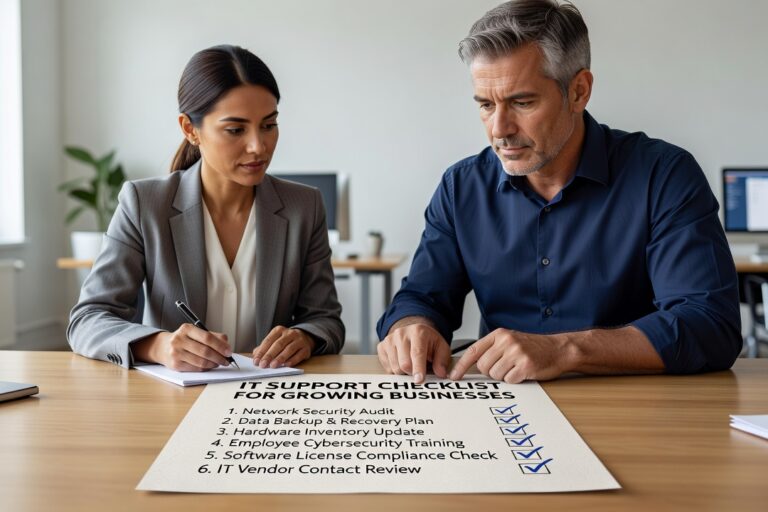 IT Support Checklist for Growing Businesses Featured Image Use this IT support checklist for growing businesses to identify gaps in coverage, security, backups, and planning before they become expensive problems.