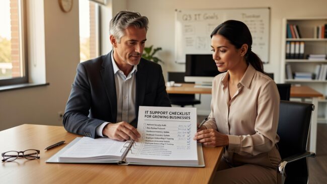 IT Support Checklist for Growing Businesses Featured Image Use this IT support checklist to find gaps in network reliability, backup, cybersecurity, and vendor management before they become costly problems.