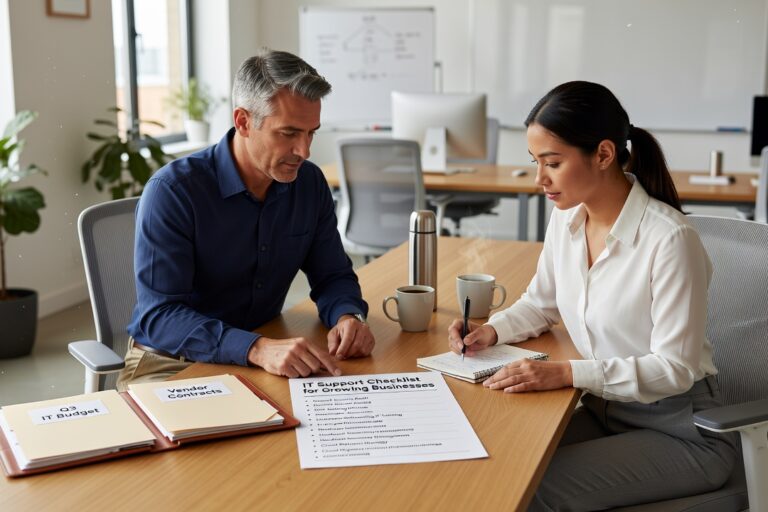 IT Support Checklist for Growing Businesses Featured Image A practical IT support checklist for growing businesses covering security, backups, help desk, and vendor management to prevent downtime.