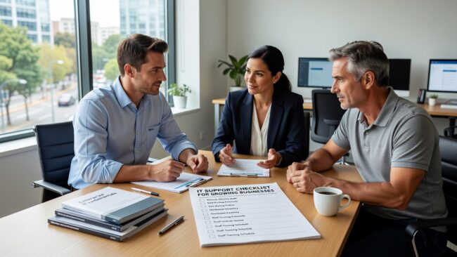 IT Support Checklist for Growing Businesses Featured Image A practical IT support checklist for growing businesses covering help desk, backups, cybersecurity, network reliability, and disaster recovery planning.