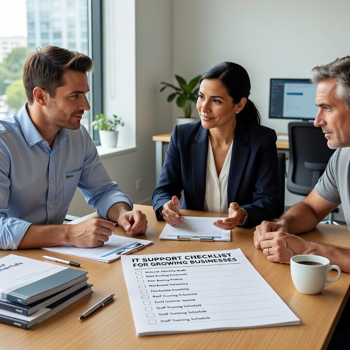 A practical IT support checklist for growing businesses covering help desk, backups, cybersecurity, network reliability, and disaster recovery planning.