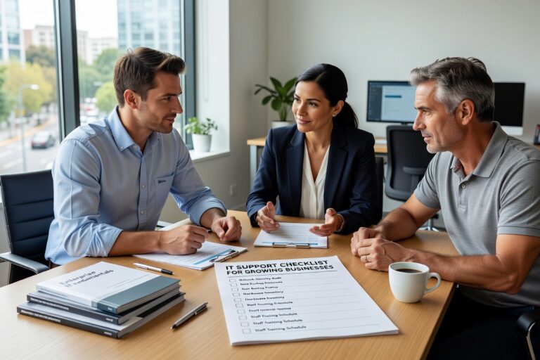 IT Support Checklist for Growing Businesses Featured Image A practical IT support checklist for growing businesses covering help desk, backups, cybersecurity, network reliability, and disaster recovery planning.