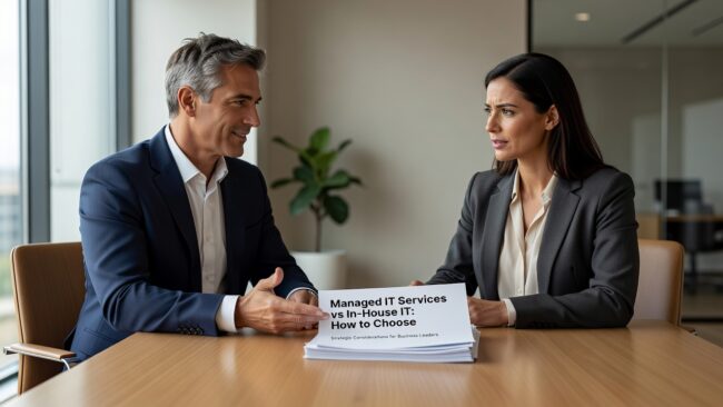 Managed IT Services vs In-House IT: How to Choose Featured Image Comparing managed IT services vs in-house IT? Here's what growing businesses should actually weigh before deciding — costs, coverage gaps, and risk.