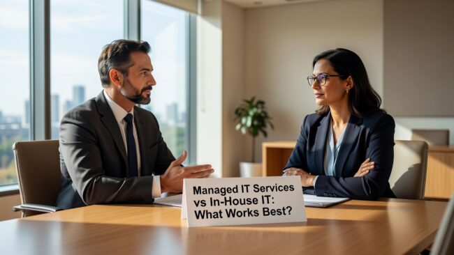 Managed IT Services vs In-House IT: What Works Best? Featured Image Comparing managed IT services vs in-house IT? Learn what each model actually delivers, where each falls short, and how to choose for your company size.