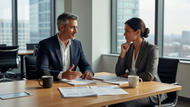 Managed IT Services vs In-House IT: Which Makes Sense? Featured Image Weighing managed IT services vs in-house IT? This practical guide helps small and midsize businesses compare costs, coverage, and real operational trade-offs.
