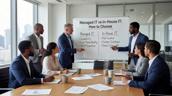 Managed IT vs In-House IT: How to Choose Featured Image Weighing managed IT vs in-house IT? This practical guide covers real tradeoffs, common gaps, and a decision framework for growing businesses.