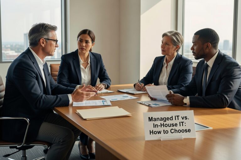 Managed IT vs. In-House IT: How to Choose Featured Image Weighing managed IT services vs. in-house IT? This guide helps growing businesses choose the right support model based on size, cost, and operational needs.