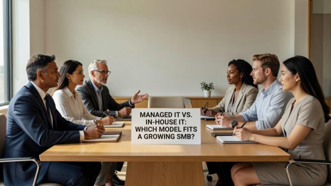 Managed IT vs. In-House IT: Which Model Fits a Growing SMB? Featured Image Weighing managed IT services vs in-house IT? Here's a practical breakdown of costs, trade-offs, and decision factors for growing SMBs.