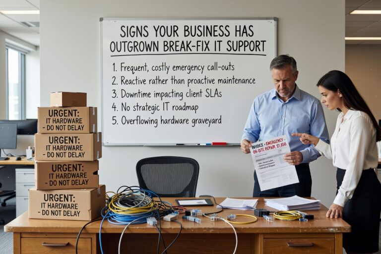 Signs Your Business Has Outgrown Break-Fix IT Support Featured Image Recurring IT issues, unpredictable bills, and slow response times are signs your business has outgrown break-fix IT support. Here is how to tell.