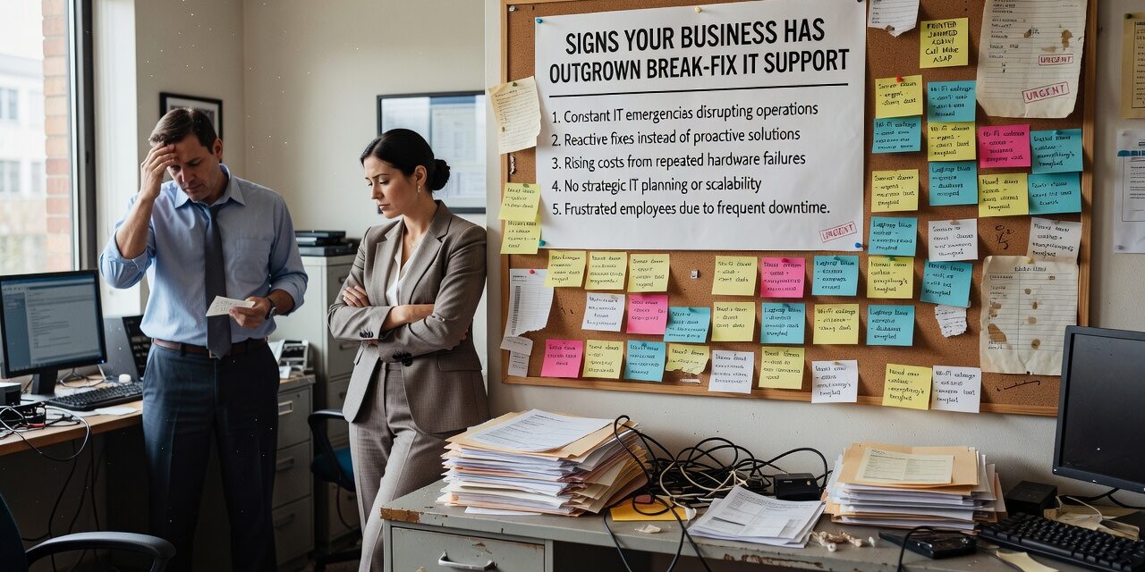 Signs Your Business Has Outgrown Break-Fix IT Support Featured Image Recurring IT problems, surprise invoices, and growing staff are signs your business has outgrown break-fix IT support. Here's how to recognize it.