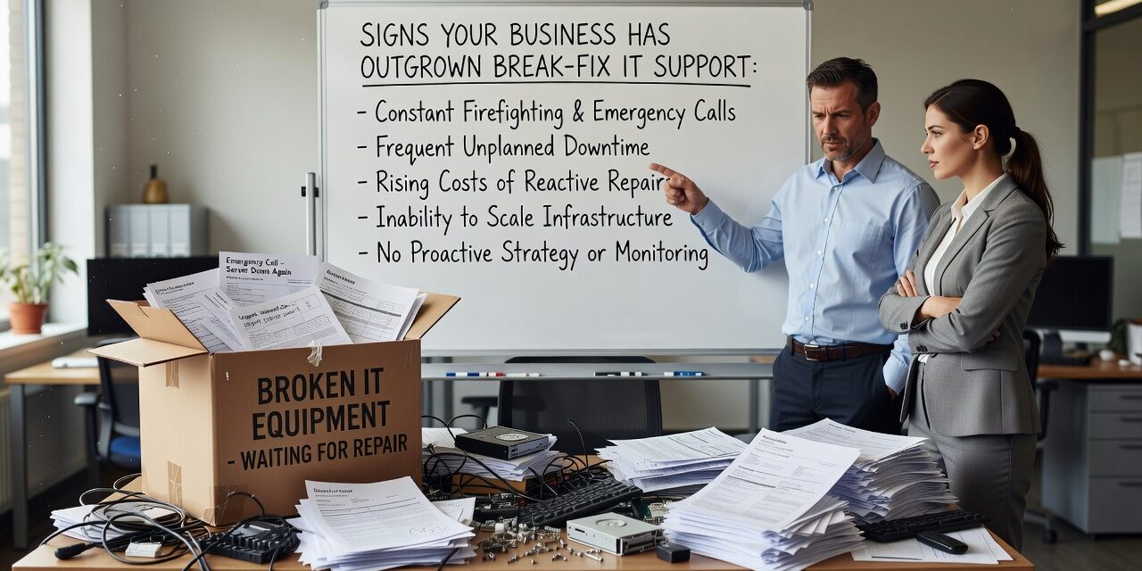 Signs Your Business Has Outgrown Break-Fix IT Support Featured Image Recognize the signs your business has outgrown break-fix IT support — recurring downtime, unpredictable costs, and gaps that grow with your team.