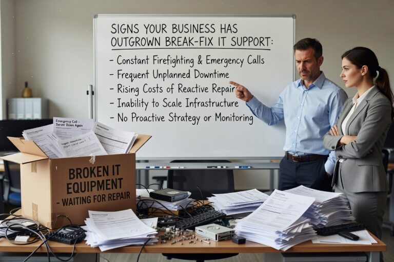 Recognize the signs your business has outgrown break-fix IT support — recurring downtime, unpredictable costs, and gaps that grow with your team.