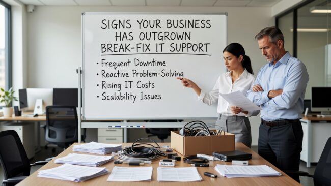 Signs Your Business Has Outgrown Break-Fix IT Support Featured Image Recurring outages, surprise IT bills, and missed patches are signs your business has outgrown break-fix IT support. Here's how to recognize the gap.